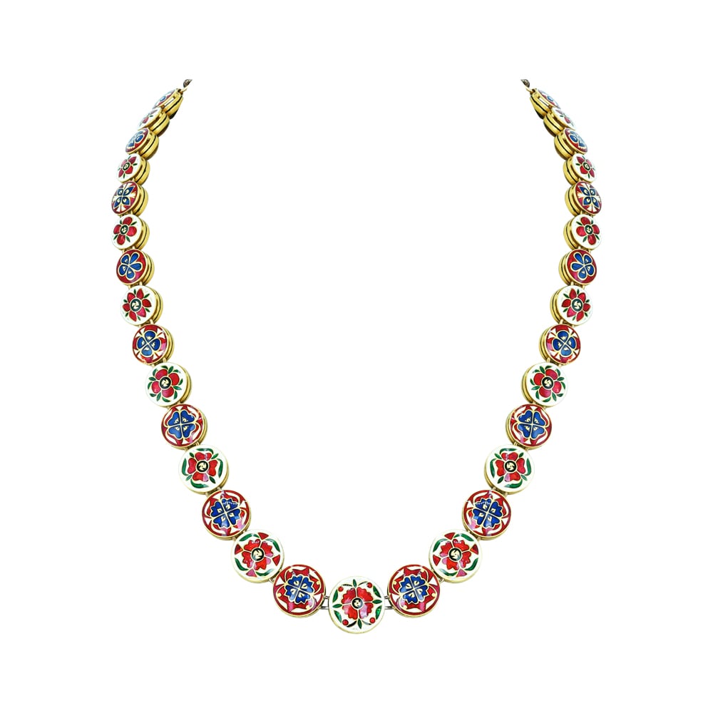 Black Enamel Polki Diamond Necklace Set for Timeless Elegance